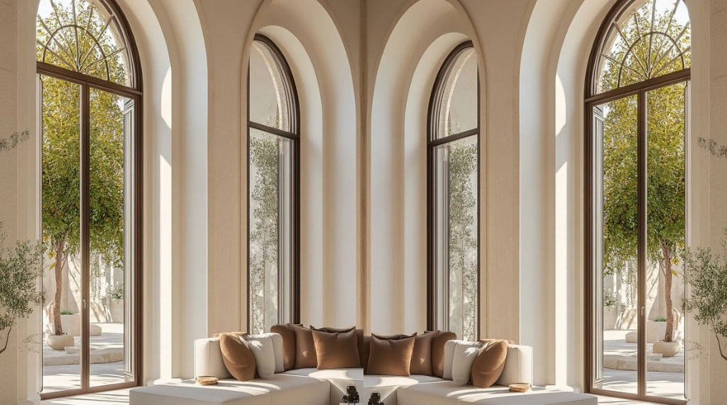 Perpaduan Jendela Lengkung Aluminium Proporsi Vertikal