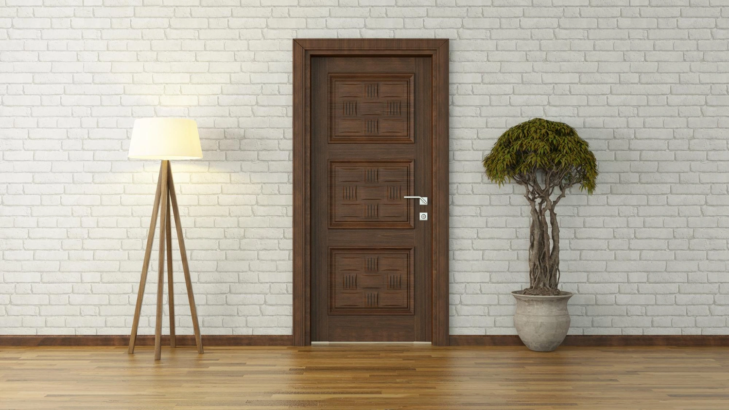 Pintu Kayu Minimalis dengan Tiga Kolom Hiasan