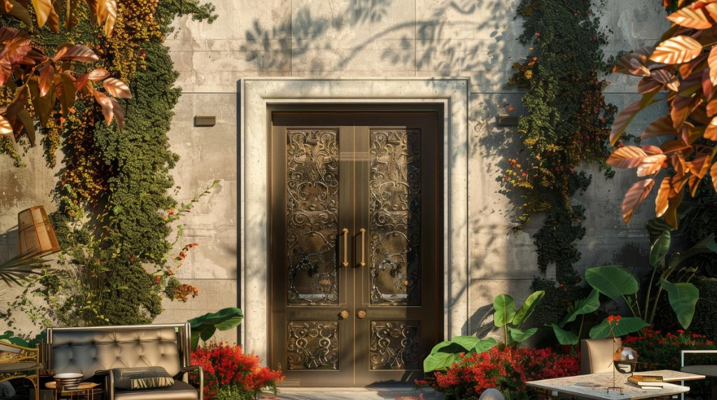 Pintu Kupu Tarung Warna Bronze dengan Ukiran Mewah